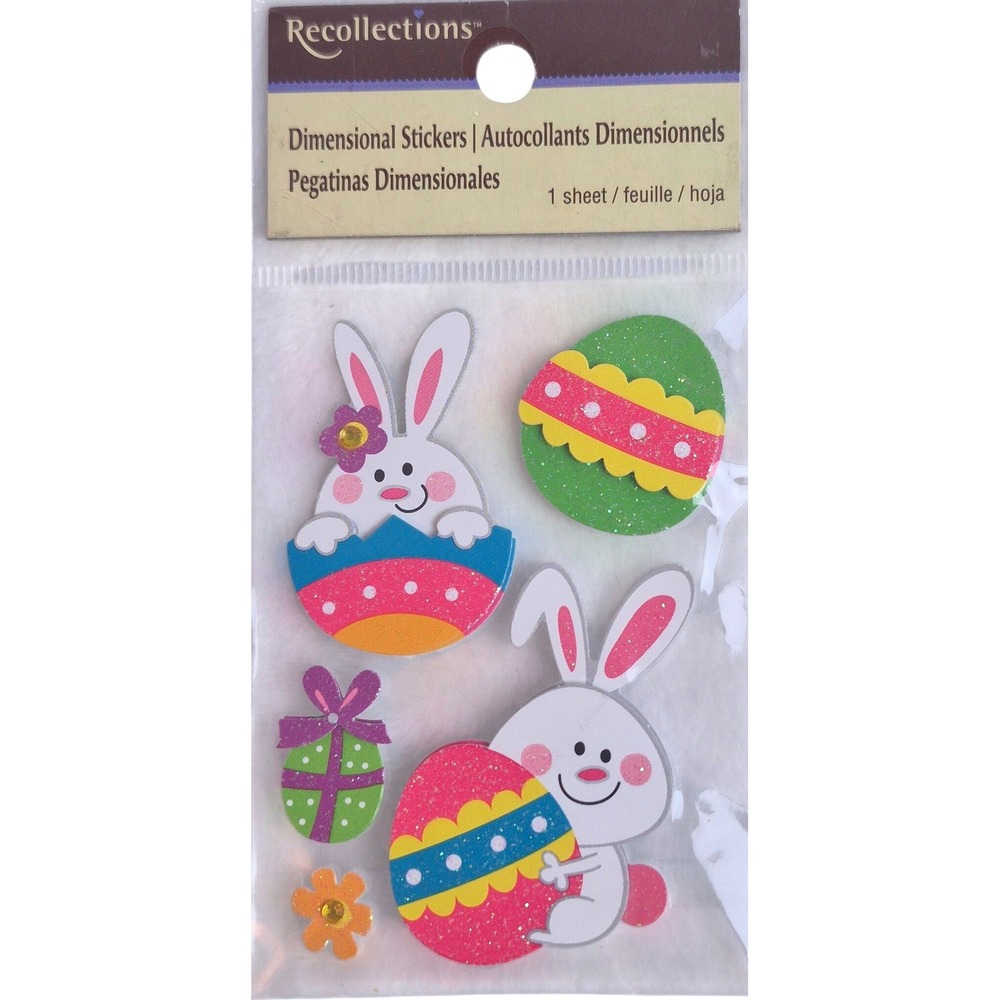 Recollections 3-D Dimensional Stickers Easter Bunny‎ Egg Glitter 4 Packs
